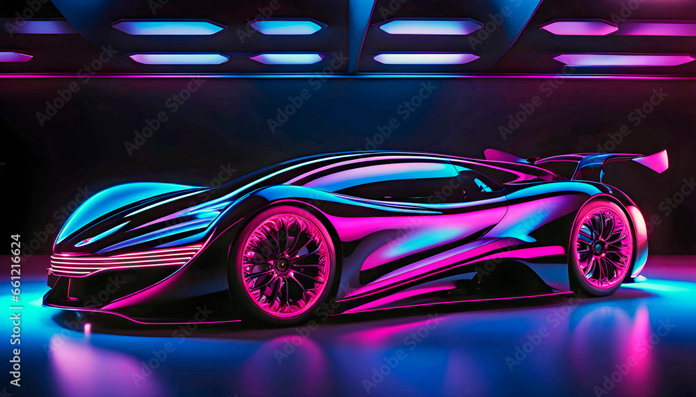 Beautiful modern abstract car design in neon light Beautiful modern abstract car design in neon light