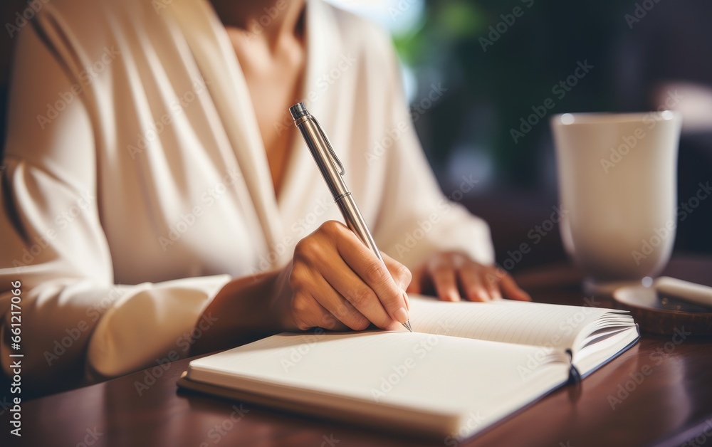 A beautiful woman entrepreneur writing notes A beautiful woman entrepreneur writing notes