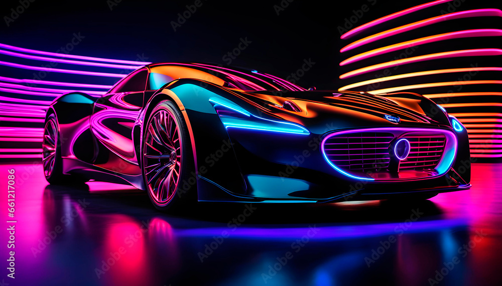 Beautiful modern abstract car design in neon light