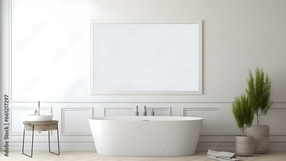 Sleek Interior Setting with Poster Frame Mockup, 3D Render - generative KI Sleek Interior Setting with Poster Frame Mockup, 3D Render - generative KI