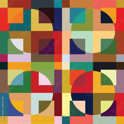 circles squares colorful geometric seamless pattern vector