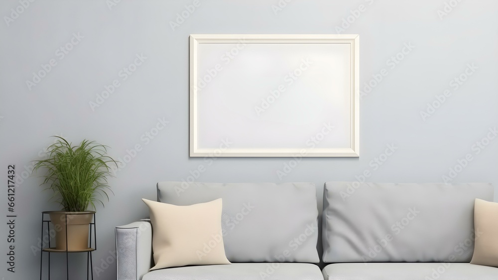 Sleek Interior Setting with Poster Frame Mockup, 3D Render - generative KI Sleek Interior Setting with Poster Frame Mockup, 3D Render - generative KI