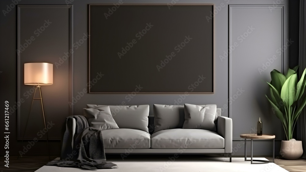 Contemporary Room Design with Frame Mockup, 3D Render - generative KI Contemporary Room Design with Frame Mockup, 3D Render - generative KI