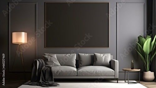Contemporary Room Design with Frame Mockup, 3D Render - generative KI