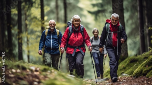 Group of senior friends trekking. elderly friends hiking outdoor. having fun and smiling. vitality © Pelayo