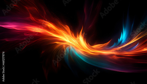  Abstract colored flames in a burst on a black background with copy space