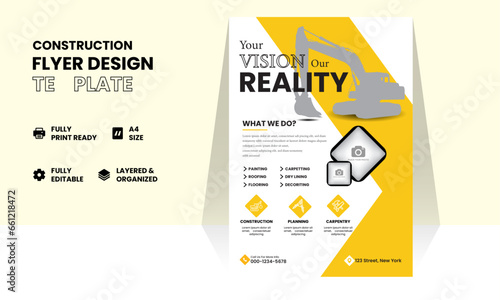 Construction company banner design. Background with white silhouette of construction site with cranes and machinery. City development. Urban skyline. Element for your design. Vector illustration.