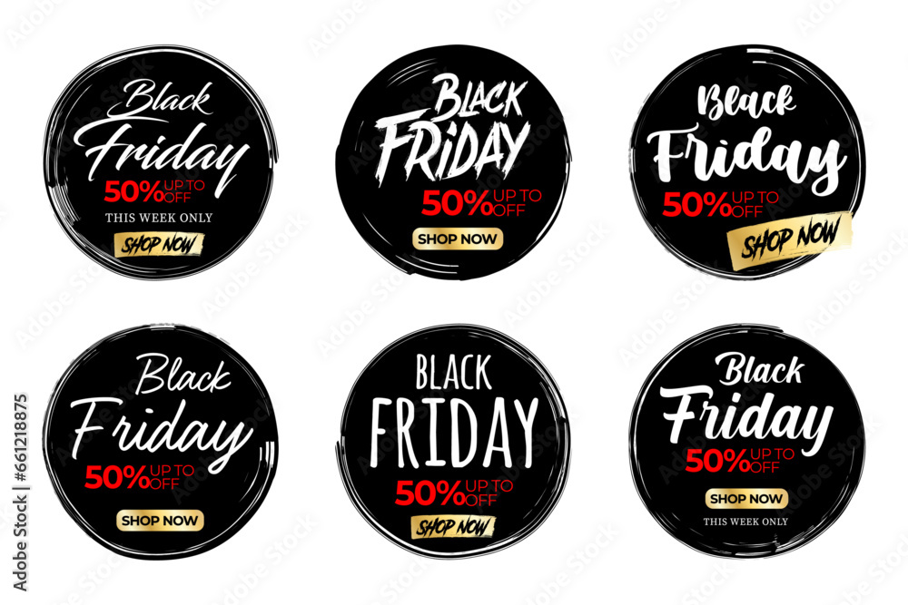 Black friday labels for advertising and promotion. Banner template for social media designs.