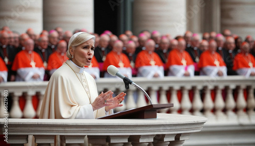Historic Moment: Female Pope Elected on Vatican Balcony. Generative ai. photo