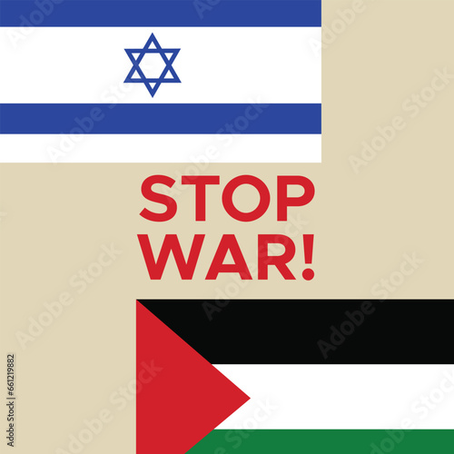 Stop Israel and Palestine war vector banner. Stop war rectangle banner. 