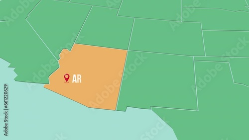 Mapa de los Estados Unidos de América con división política resaltando el estado de Arizona photo