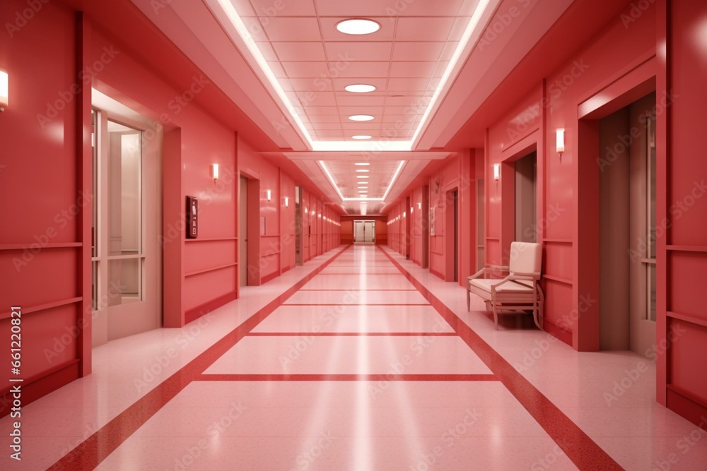 Elegant hospital hallway. Generative AI