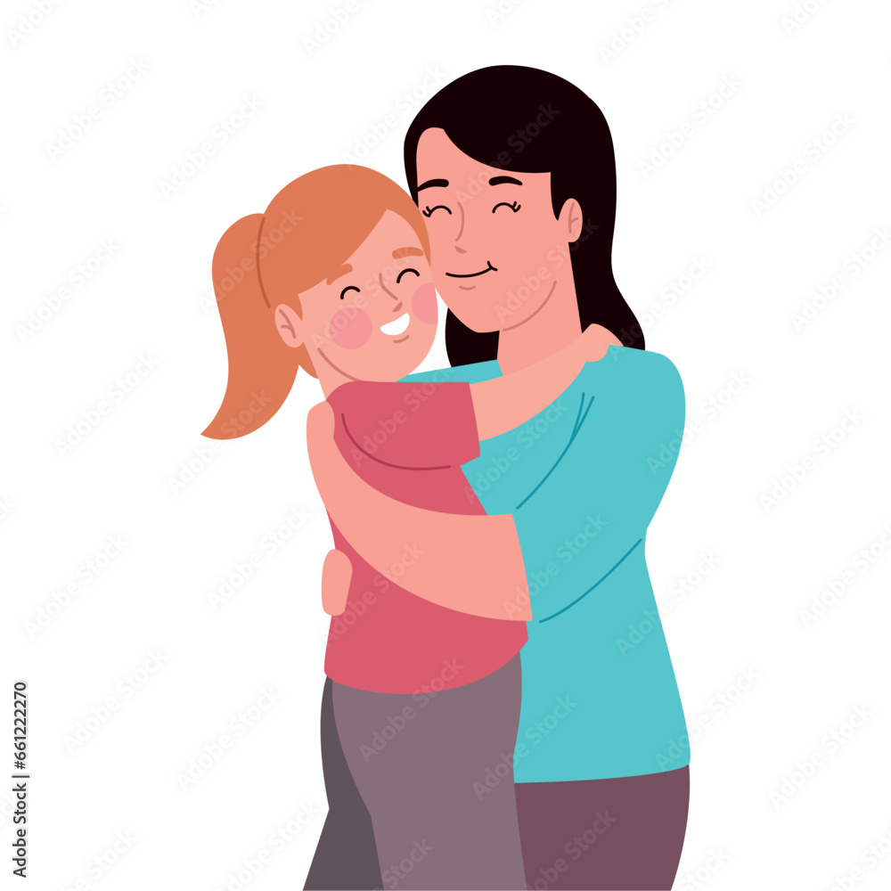 mother hugging daughter cartoon