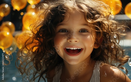 A happy child girl in the s...