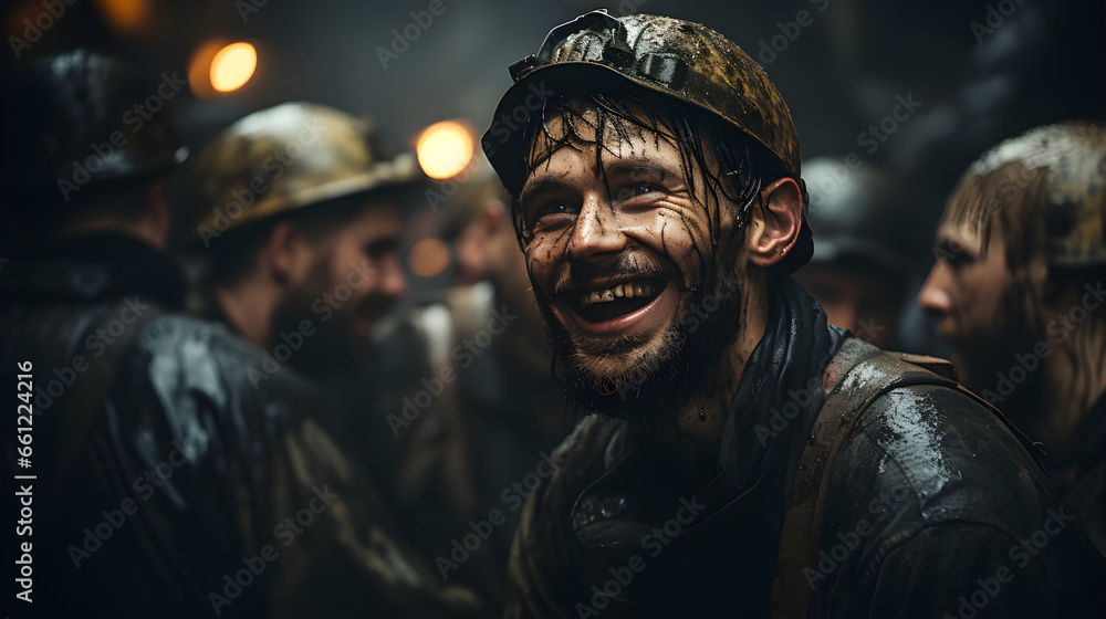 Close-up of interactions and banter of a mining crew, highlighting the camaraderie in challenging work conditions