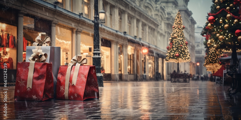 Festive New York Street: Christmas Decorations and Gifts,,
Winter Wonderland on a New York City Street

