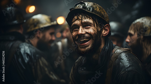 Close-up of interactions and banter of a mining crew, highlighting the camaraderie in challenging work conditions