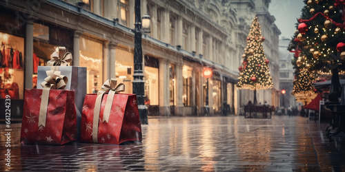 Festive New York Street: Christmas Decorations and Gifts,, Winter Wonderland on a New York City Street