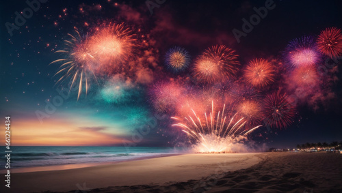 colorful fireworks over the beach sky background