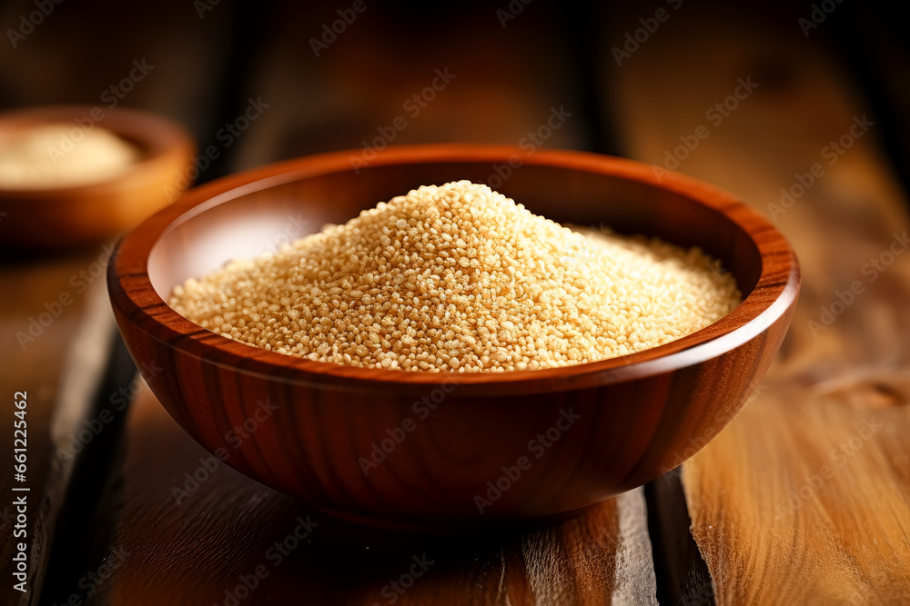 sesame seeds in a bowl on a wooden table. sesame seeds in a bowl on a wooden table.