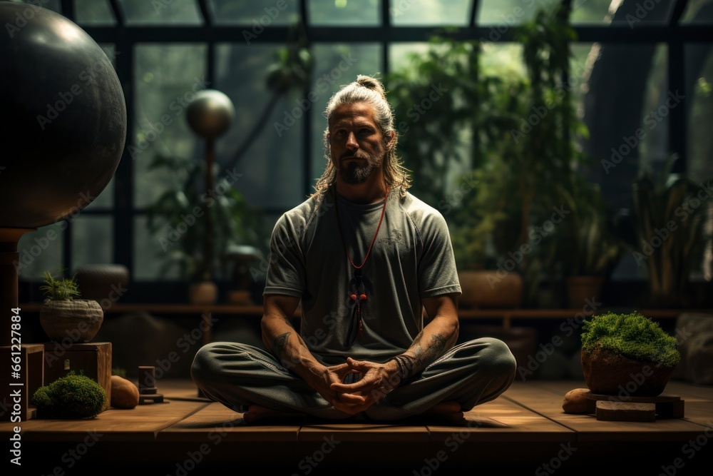 An artistic composition of a yoga practitioner in a tranquil studio, demonstrating balance and harmony, capturing the essence of mindful sports