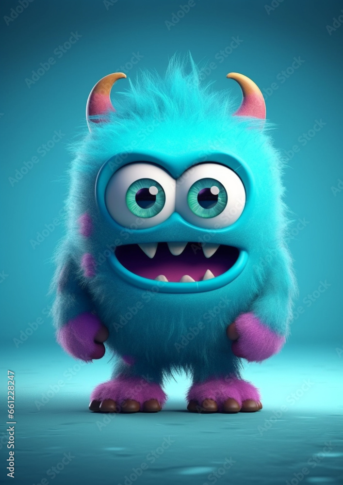 Cute semi-realistic 3d monster, isolated vivid color