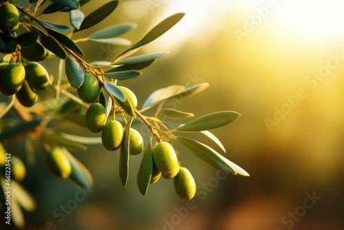 Olives on a tree. Background with selective focus and copy space