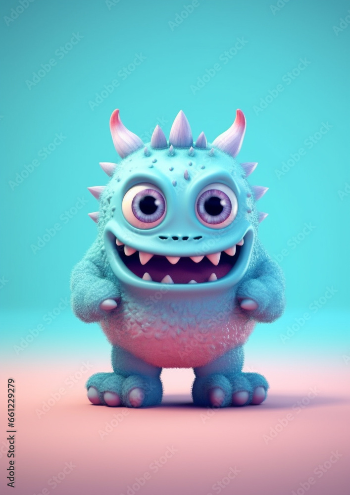 Cute semi-realistic 3d monster, isolated pastel color