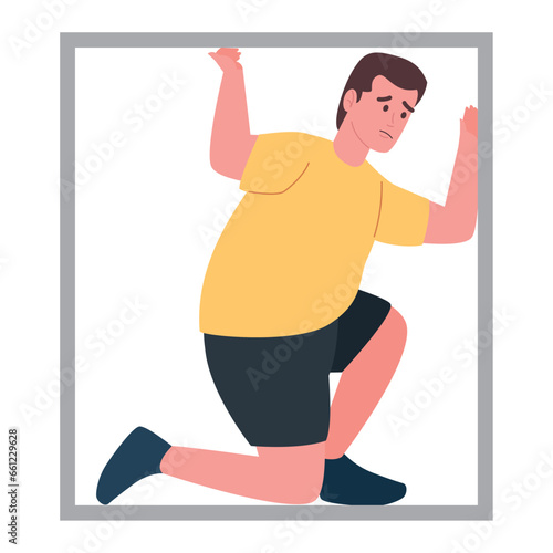 scared man suffering claustrophobia disorder