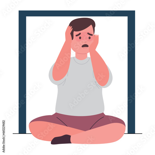 scared man suffering claustrophobia depressed