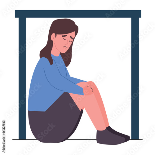 scared woman suffering claustrophobia illustration