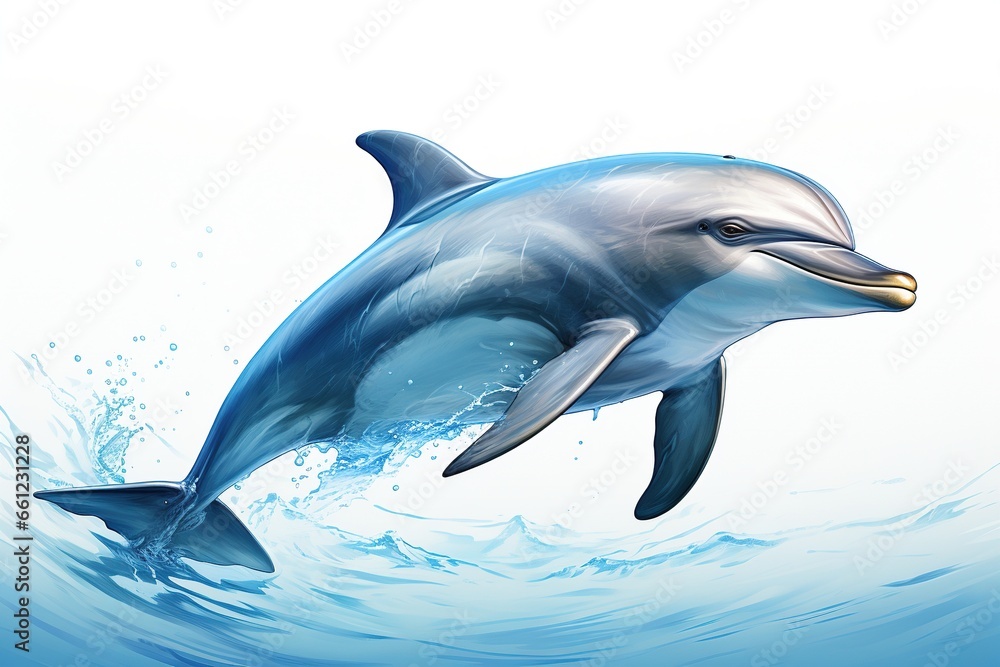 Serene Dolphin AI Print Watercolor, Jumping out the water