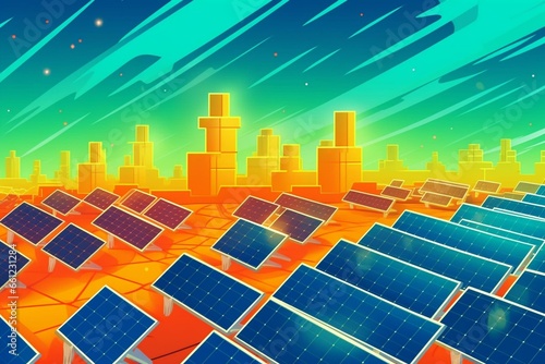 Illustration of solar power panels for clean energy and green technology. Generative AI