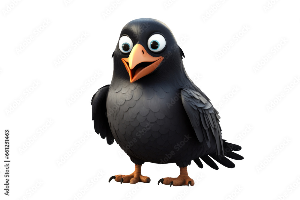 Cartoon Crow Delight: 3D Cute Creation on a Clear White Background Cartoon Crow Delight: 3D Cute Creation on a Clear White Background