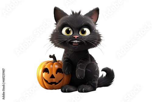 : A Cute Black Cat Posing with a Pumpkin