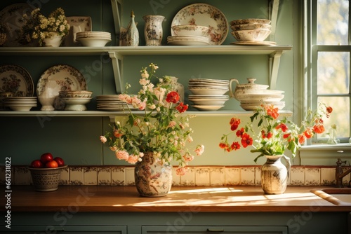 flowers in country kitchen