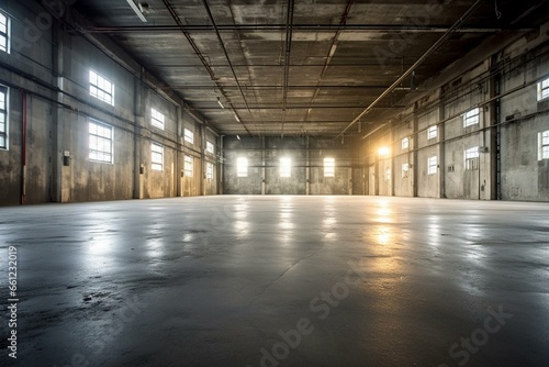 An empty warehouse s interior. Generative AI