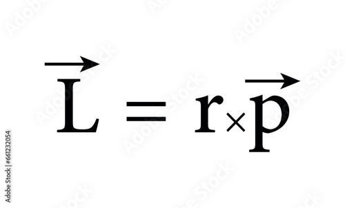 Angular momentum formula in physics. Uniform circular motion. Resources for teachers and students. Vector illustration isolated on white background.