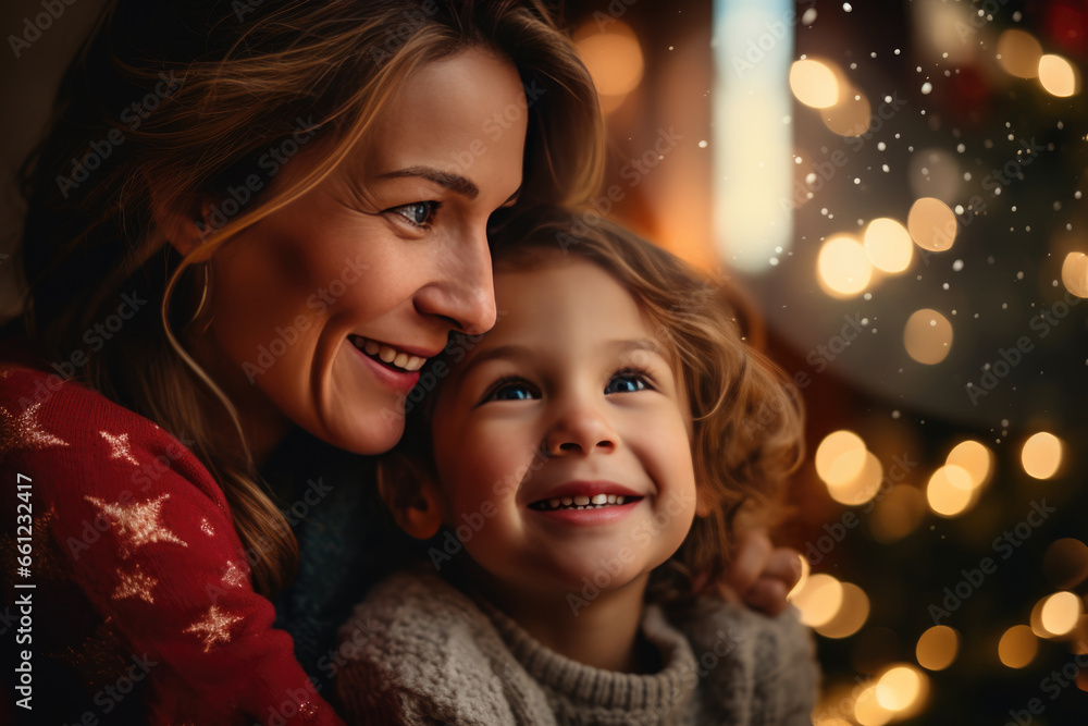 Mom with daughter in cozy christmas living room Mom with daughter in cozy christmas living room