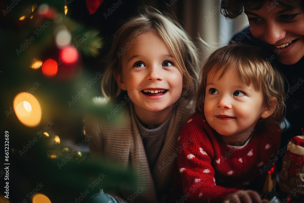 Kids in a cozy christmas living room Kids in a cozy christmas living room