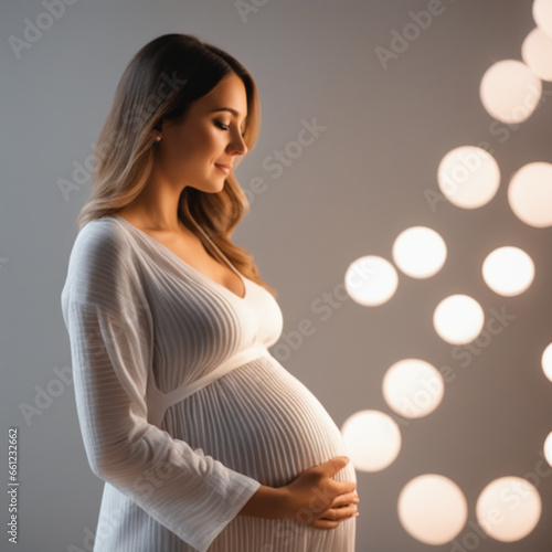 Quiet pregnant woman with soft andbeautiful  lights photo