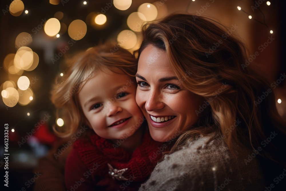 Mom with daughter in cozy christmas living room Mom with daughter in cozy christmas living room