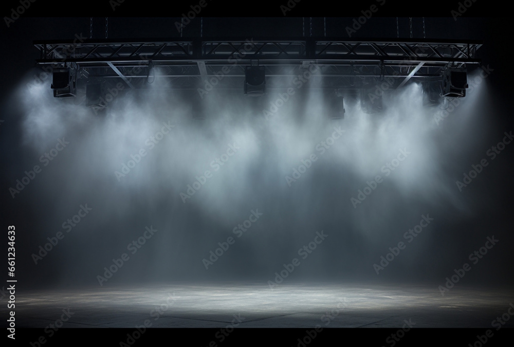 Fototapeta premium Room concrete blue smoke light abstract background dark empty floor black neon