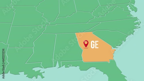 Mapa de los Estados Unidos de América con división política resaltando el estado de Georgia photo