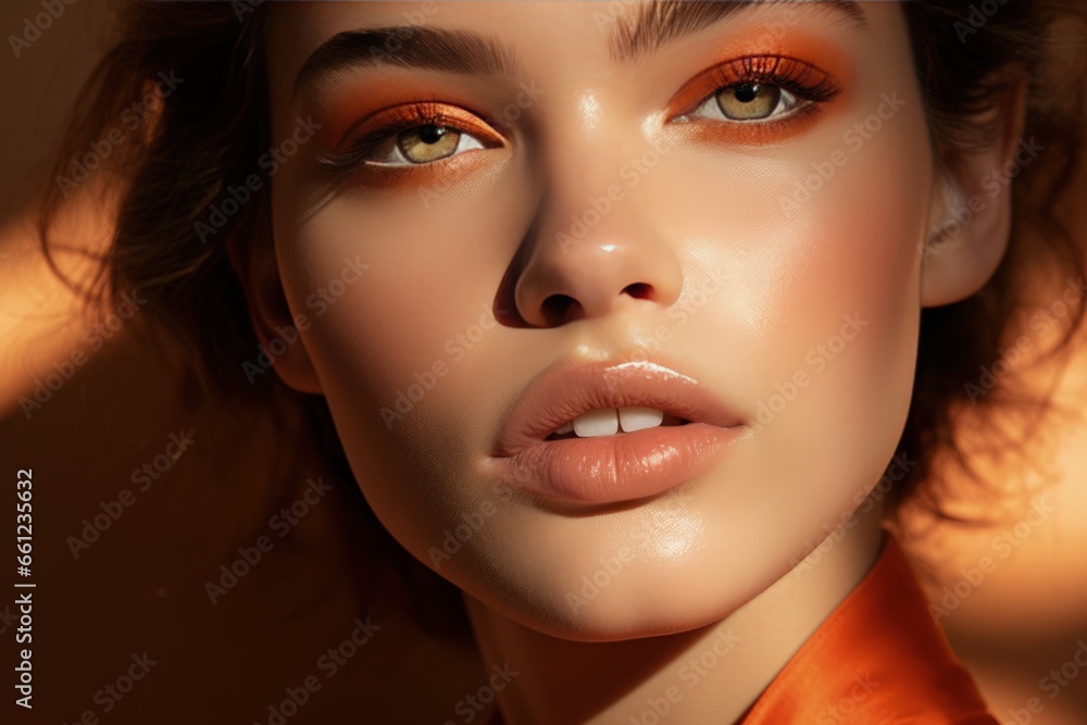 custom made wallpaper toronto digitalModel with orange makeup apricot crush lipstick and eye shadows