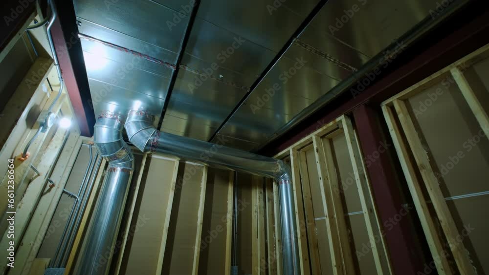 Mounted HVAC system air conditioner return and heating system in home. Move camera Mounted HVAC system air conditioner return and heating system in home. Move camera