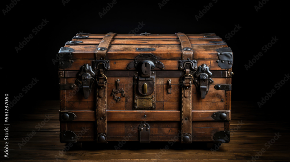 Antique Elegance Captured: Studio Shot of an Ancient Chest, Showcasing Its Exquisite Details and Timeless Beauty - obrazy, fototapety, plakaty 