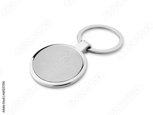 One blank metallic keychain isolated on white
