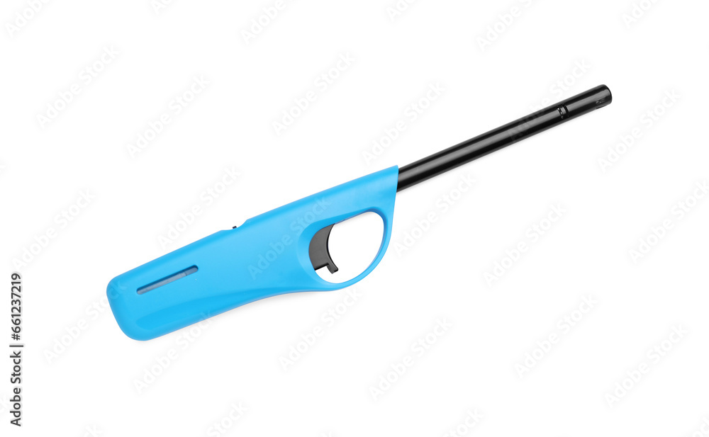 Blue gas lighter for stove isolated on white, top view Blue gas lighter for stove isolated on white, top view