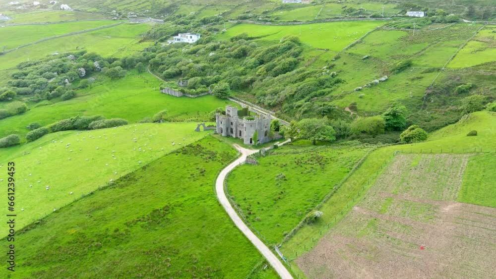 Aerial View Of Clifden Castle, Ruined Manor House, Standing On Famous ...